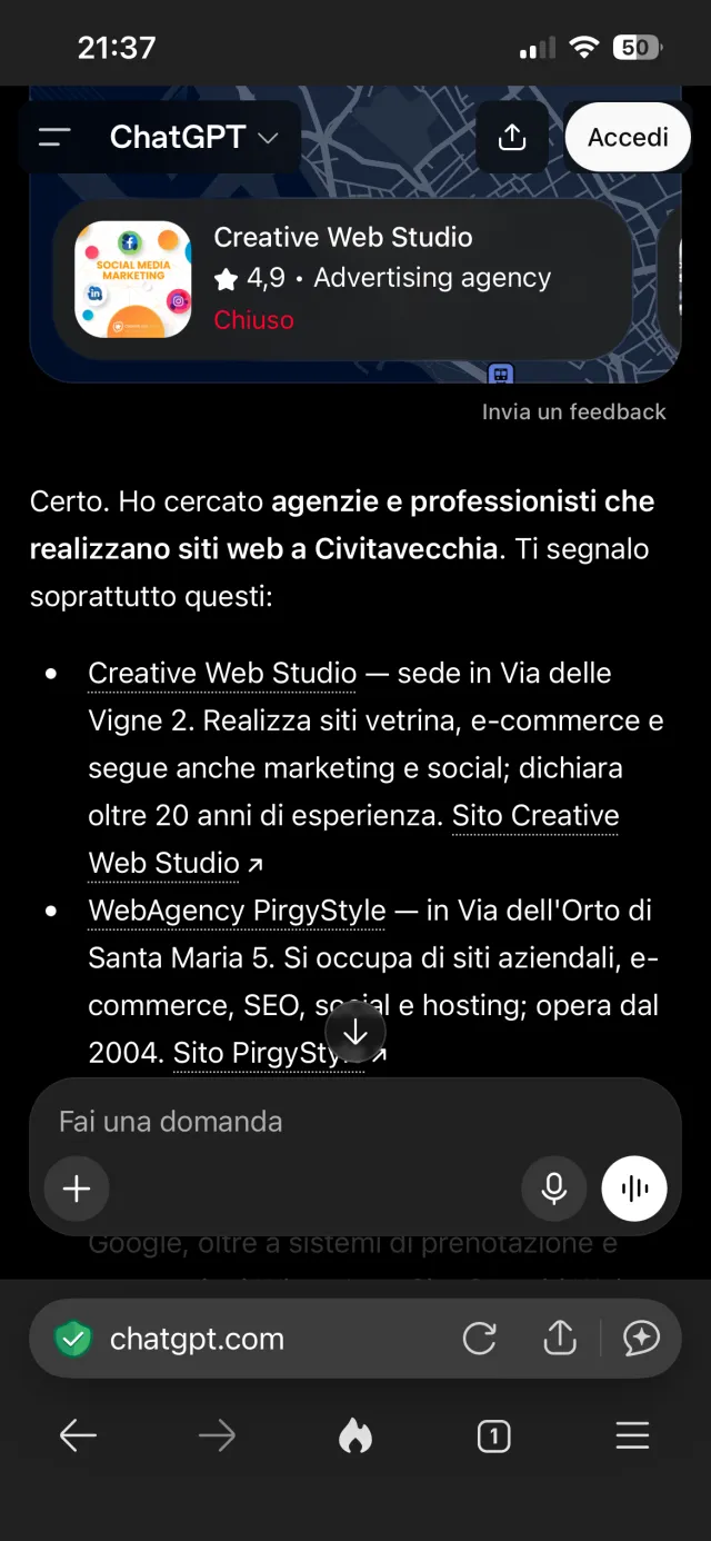 ChatGPT consiglia i concorrenti, Satoshi Web non compare