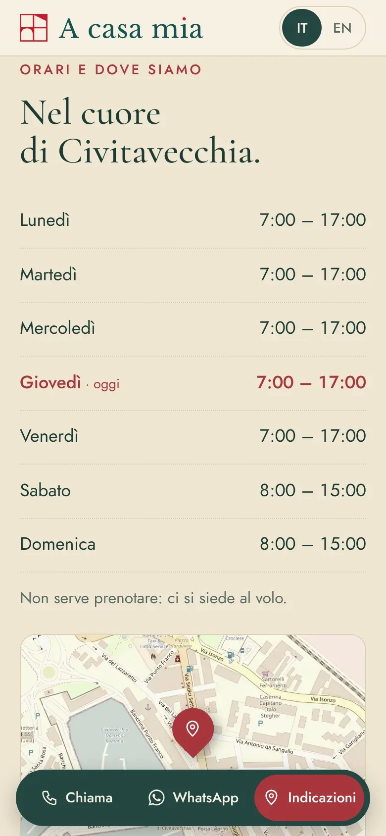 Orari e contatti di A casa mia