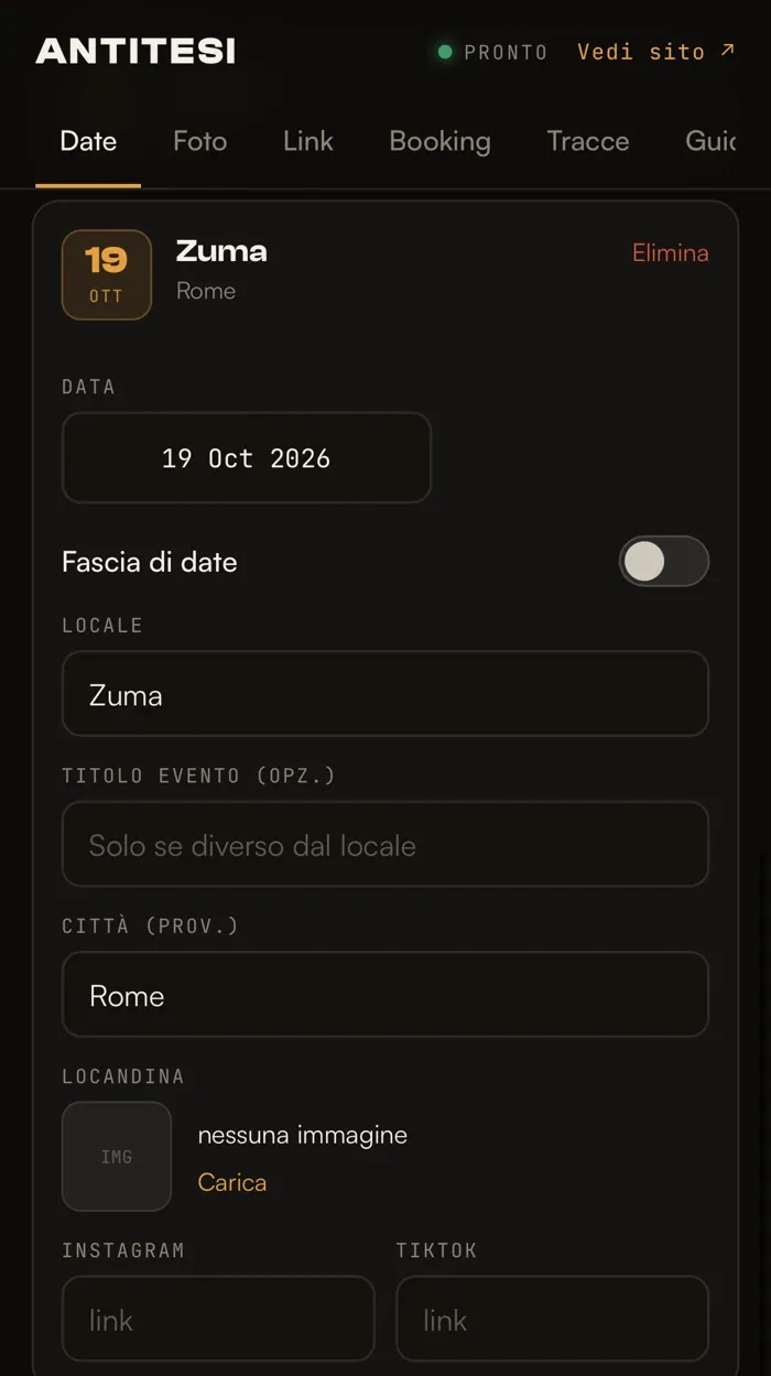 Le date nel pannello